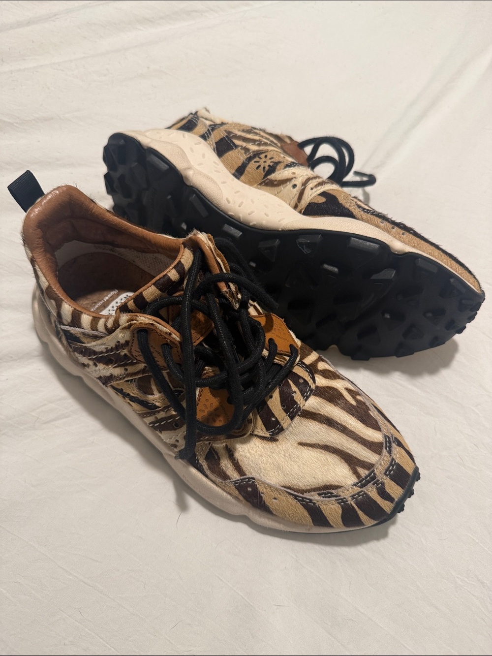 Women’s FLOWER MOUNTAIN Animal-Print Lace-Up Sneakers in Brown and Black